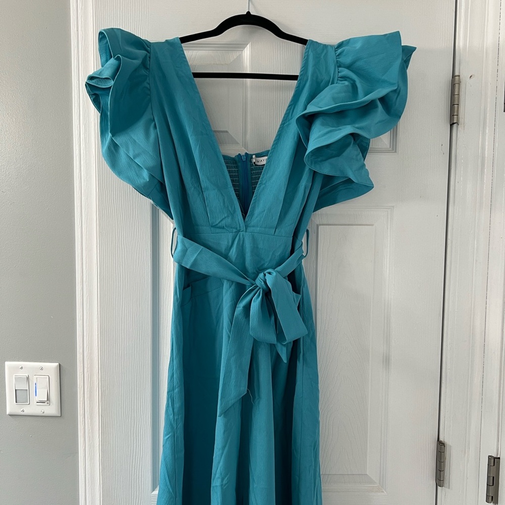 Teal Ruffle Sleeve Dress